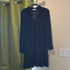 Nine West Black Long-Sleeve Ruffle V-Neck Dress